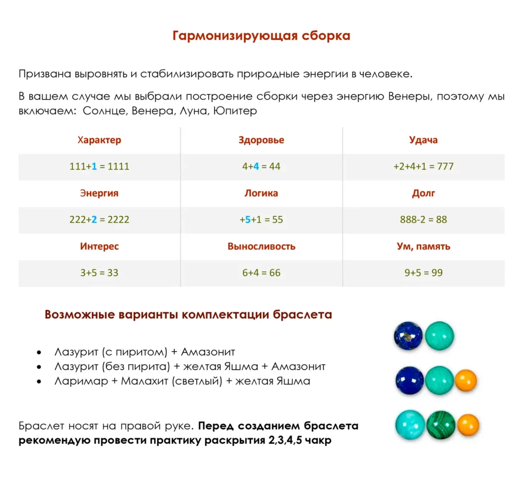 Подбор индивидуального браслета